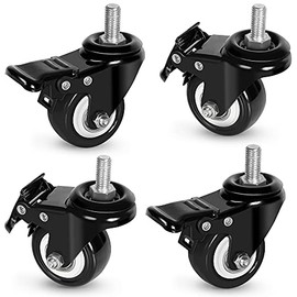 Stem Casters with Brake,Heavy Duty Swivel Threaded Stem Casters,3/8”-16x1”(NOT Metric M10) Stem Casters with Brake for Carts,Dual Lock Stem Casters Loading 300Lbs,NO Noise,Multi Nuts Choice