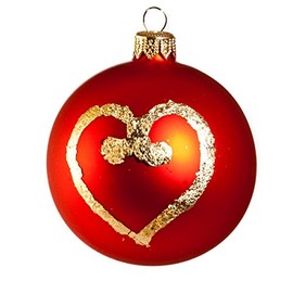 The Design Ball Red Heart Glass Gold Leaf