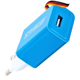 SCHWAIGER - LAD300B 511 - Easy to Charge Mobile Devices via USB Connection | Compact Design | for 230 V Socket | Universal use | Integrated Multi-Protection Safety System | Blue/White