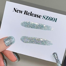 Light Hazy Blue High Density Reflective Flash Glitter Gel Nail Polish,15ml Sparkly Broken Diamond Shimmer UV Nail Gel, HEMA Free SZ601