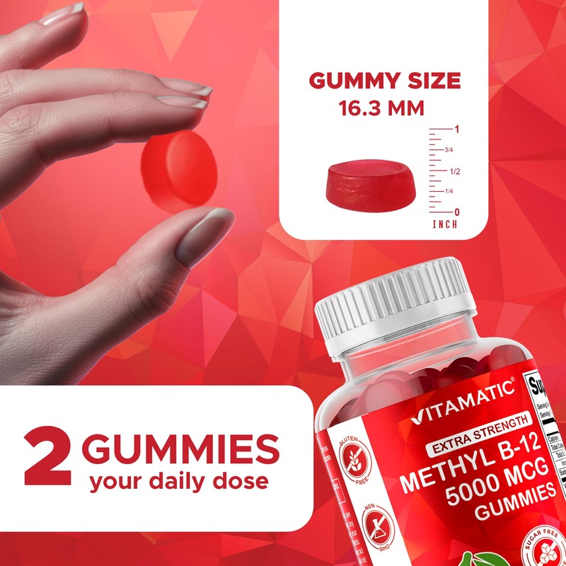 Vitamatic Extra Strength Vitamin B12 5000 mcg (Methyl B12) Gummies