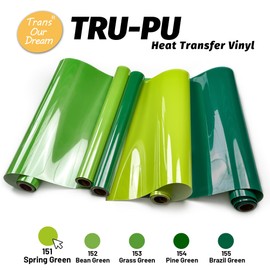TransOurDream Tru-PU Smart Iron On Vinyl for Maker 3, Explore 3, Air 2, Cameo, 13'' x 5ft Apple Green Smart Vinyl Roll for T-Shirts, Matte Green HTV for Shirt, Thin, Soft, Stretchy