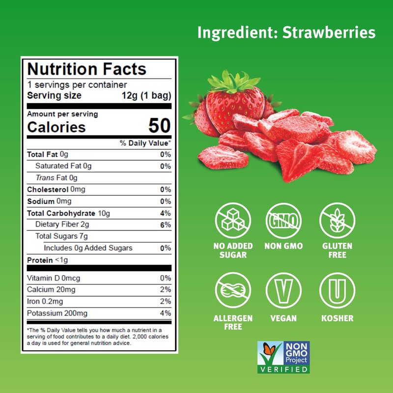 Crispy Green Natural Freeze-Dried Fruit, Strawberry Single-Serve, No Sugar Added,