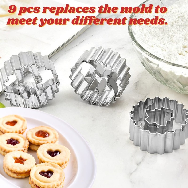 Crethinkaty 9 Pcs Mini Christmas Linzer Cookie Cutters Set, Christmas