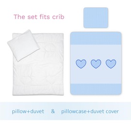 4 Piece Crib Bedding Set With Cover To Fit Crib/Basket/Pram - Heart (Blue)