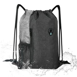 morral deportivo,mochila para gym, mochila de viaje,tela Oxford con bolsillo de malla para botella de agua y orificio auriculares para estudiantes, hombres y mujeres (gris)