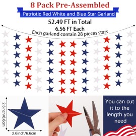 BAHABY 4th of July Decorations Set: 8 Strands Patriotic Star Streamers Banner Garland + 2 Pack 3.28Ft x 6.56Ft Metallic Tinsel Foil Fringe for Independence Day Memorial Day