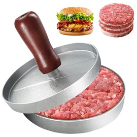 NIUAWASA Round Hamburger Press Patty Maker Aluminum Alloy Smash Burger Press Non Stick Hamburger Smasher Tool with Wooden Handle for Kitchen Grill Griddle BBQ Barbecue