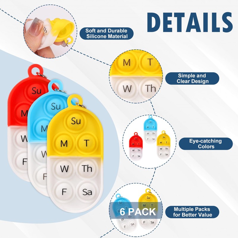 6 Pack Medication Pill Tracker Pill Reminder with Ties Reusable