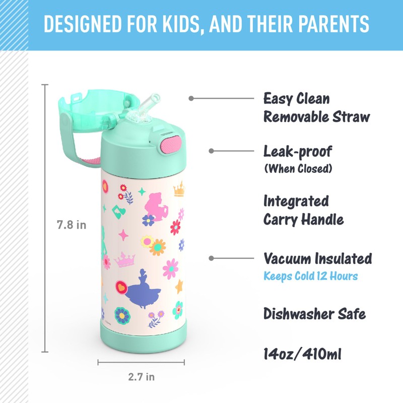 THERMOS FUNTAINER 14 Ounce Stainless Steel Vacuum Insulated Bottle, Princess