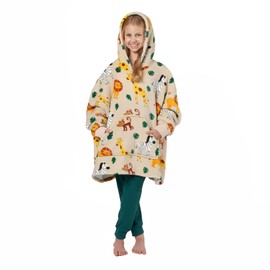 OHS Hoodie Blanket Kids Safari Animals, Girls Boys Wearable Blanket Hoodie Ultra Soft Comfy Warm Pullover Safari Clothing Oversized Hoodie, One Size Beige