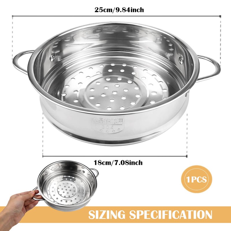 Stainless Steel Steamer Pot - 7 Inches Round with Cooking