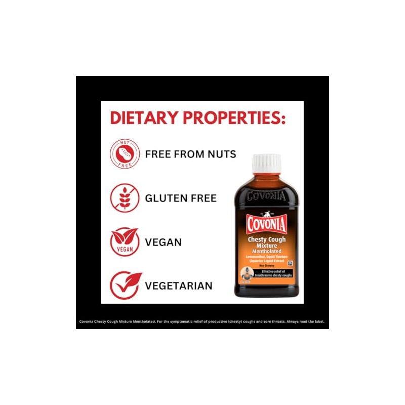 Covonia Chesty Cough Mixture Mentholated, Loosens Stubborn Mucus, 300ml