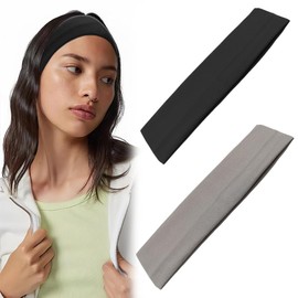 Pack of 2 Women's Hair Bands, Elastic Hair Bands, Yoga Headbands, Sports Headbands, Non-Slip Headbands (Black and Grey)