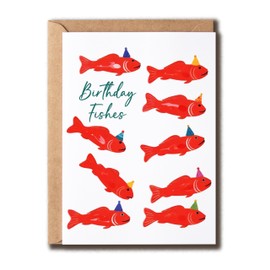 SNMDesigns Hilarious Red Fish Card - Birthday Fishes Fun Card - Funny Swedish Fish Card - Happy Birthday Fish Card - Birthday Card