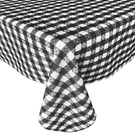 Newbridge American Tavern Check Indoor/Outdoor Print Fabric Tablecloth - Bistro Checkered Restaurant Quality, Water Repellent, Stain Resistant Tablecloth, 70 Inch Round, Black