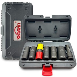 WAYwin 2-1 Double Ended Damaged Wheel Nut Socket 1/2-Inch Impact Socket Wall Impact Flip Socket 7 Piece Set 17 x 17.5mm 19 x 19.5mm 21 x 21.5mm 22 x 22.5mm 27 x 27.5mm 19 x 21mm 5" extension bar