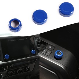 Lcojicep Car Centre Console Air Conditioner Volume Knob Button Circle Cover Compatible with Tacoma 2015-2022 Auto Rear View Mirror Adjustment Knob Decor Accessories (ABS Blue)