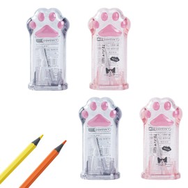 4 PCS Cat Paw Pencil Sharpener, IEMIEBSHA Cute Kawaii Aesthetic Stationery Set, Handheld Manual Pencil Sharpeners School Supplies for Kids Adult Students Girls (Pink and Grey)