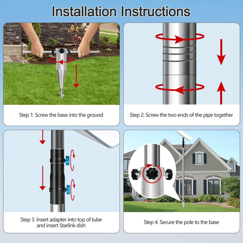 Starlink Pole Mount, 9ft Starlink Ground Pole Mount Kit Features
