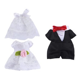 E-TING Wedding Set Beautiful Gown White Bride Dress with Veil and Groom Business Suit Outfit for 3-Inch Figure