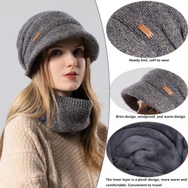 WANYIG Women's Winter Hat Knitted Hat with Scarf Autumn Women's Hats Winter Scarf and Hat Set with Visor / Soft Lining Lined, yellow