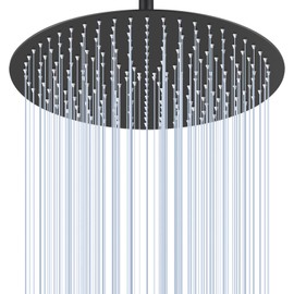 KINLIV 16 inch Matte Black Round Ceiling Rainfall Shower Head, All Metal Stainless Steel 304, Full Body Rainfall Shower with 230 Silicone Nozzles
