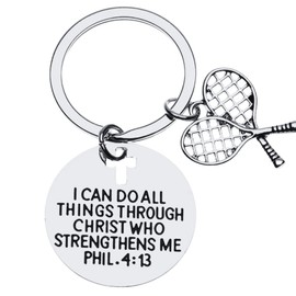 Infinity Collection Tennis Charm Keychain, Christian Faith Charm Keychain, I Can Do All Things Through Christ Who Strengthens Me Phil. 4:13 Scripture Jewelry, Gift For Tennis Players