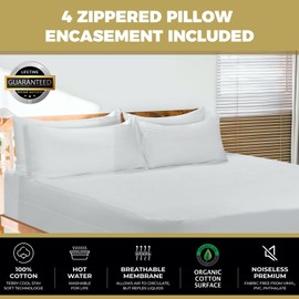 4 Pack - Organic Cotton Pillow Protectors with Zipper Queen Size - Waterproof and Skin-Friendly Terry Cotton Pillow Covers - 100% Cotton Top Pillow Protector (Queen)