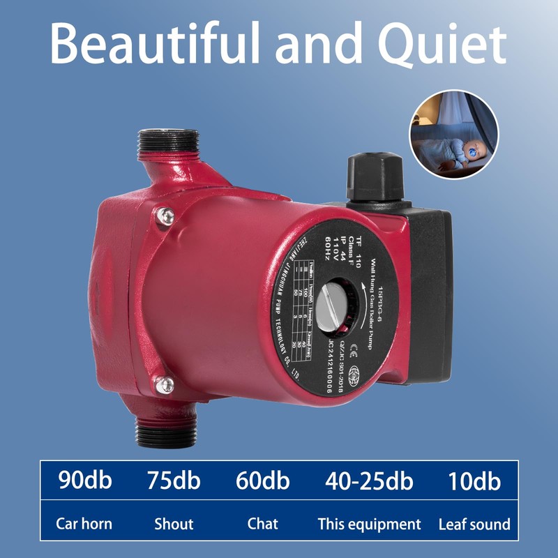 110V 3-Speed Hot Water Recirculating Pump, Silent 1/2 NPT Circulator