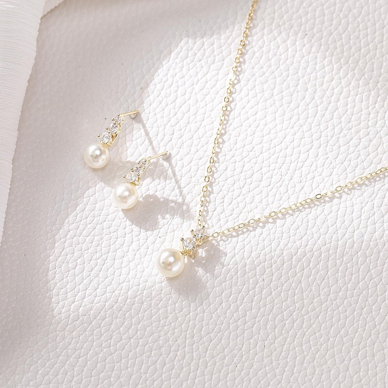 EleQueen Natural Pearl Necklace for Women, Elegant Triple Cubic Zirconia