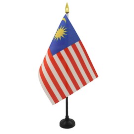 AZ FLAG - Malaysia Table Flag 4'' x 6'' - Malaysian Mini Desk Flag 100% Polyester 15 x 10 cm - Office Banner with 10'' Pole - Golden Spear