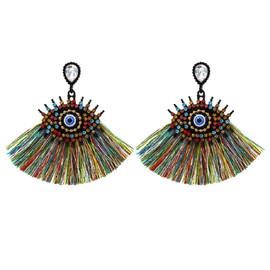 Eye Earrings for Women, Multicolor Evil Eye Tassel Earrings for Womens, Colorful Devil Eye Fringe Earrings, Cute Eye Dangle Earrings Hypoallergenic, Sterling Silver, No Gemstone