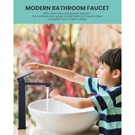 Vessel Sink Faucet Matte Black, ARCORA Single Handle Tall Bathroom Faucet, Single Hole Lavatory Vanity Mixer Tap with Pop Up Drain and Faucet Supply Lines