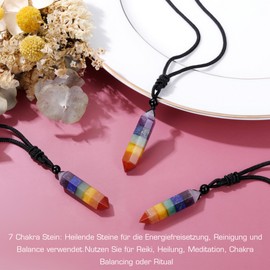 JSDDE Chakra Necklace Healing Stones Chain Hexagon Columns Gemstone Pendant Necklace Yoga, Reiki, Healing, Meditation Amulet Chain Lucky Charm Jewellery for Men and Women, Gemstone