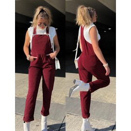 luvamia Corduroy Overalls for Women Adjustable Straps Fashion Bib Corduroy Overalls Women Overalls For Women Loose Fit Tawny Port Women's Fashion Overalls Size Large Fits Size 12 / Size 14