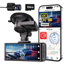REDTIGER REDTIGER 4K Dash Cam Front and Rear, Touch Screen 3.18 Inch, Voice Control, 5.8GHz WiFi Car Dash Camera with 64GB Card, GPS, UHD 2160P Night Vision, WDR, Emergency Lock, Parking Monitor (F7N Touch)