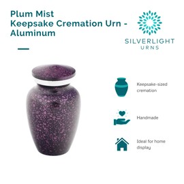 Plum Mist Keepsake Cremation Urn for Ashes, Aluminum, Purple Urn, Keepsake Sized Cremation Urn, 3 Inches High