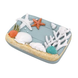 The Bridge Collection Coastal Starfish and Seashell Soap Dish - Nautical Ocean Themed Bathroom Accessory - Coral and Shell Design Beach House Decor