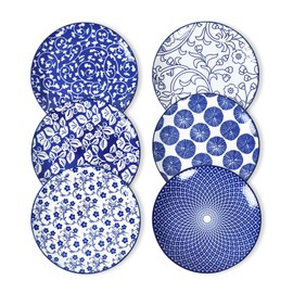 Selamica Ceramic Dessert Plates,7 Inch Small Plates, Appetizer Plates for Kitchen, Set of 6, Microwave Dishwasher Safe, Vintage Blue