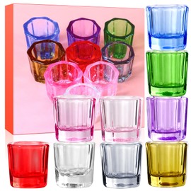 9 colors Dappen Dish Cups for Nail Art Acrylic Liquid - Clear Glass Nail Monomer Liquid Bowl Dampen Dish Acrylic Powder Holder, Acrylic Glass Jar for Nails