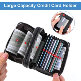 DOPENSPI Small Genuine Leather Wallet for Women with ID Window, RFID Blocking Credit Card Holder, Leather Wallet with Double Zip, Small Coin Pocket with 14 Card Slots