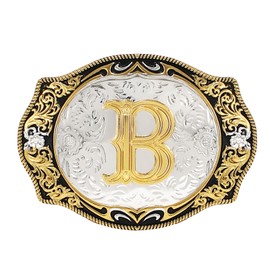 TRIWORKS Western Belt Buckle Initial Letters ABCEJM to Z Cowboy Cowgirl Rodeo Belt Buckles for Men and Women, B