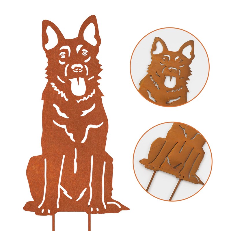 VerLuky German Shepherd Garden Stake Rust, Rust Stake Metal Dog