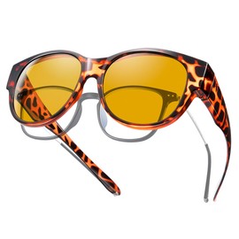 TINHAO Polarized Sunglasses Fit Over Glasses for Women Men, Trendy Large Cat Eye Over Glasses UV400 Protection(Amber Leopard-Brown)