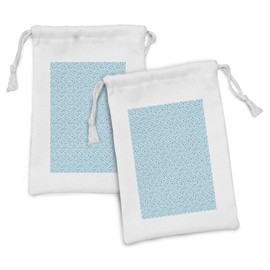 Lunarable Abstract Fabric Pouch Set of 2, Raindrops in Classic Doodle Style Soft Tones Liquid Droplets Pattern, Small Drawstring Bag for Toiletries Masks and Favors, 9" x 6", Blue and White
