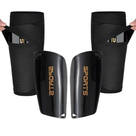 Soccer Shin Guards for Kid Youth Teen Adult - Shin Guards Sleeves with Inserted Pocket Cushion Protection Reduce Shocks and Injuries for TeamSports (Black, Large)