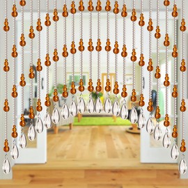 Urmforweilin Crystal Beaded Door Curtain Self-Adhesive, Door String Beads Curtains for Doorways Hippie Window Closet Door Way Bead Hangings Curtain (Yellow, 25 Strings)