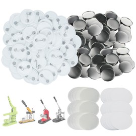 Mostme 300 juegos de botones de 25 mm/1 pulgada para máquina de botones de 25 mm, pines de botón redondos en blanco, incluye cubierta trasera de botón de plástico, cubierta de metal, película transparente y papel en blanco