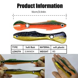 10Pcs Soft Bait Fishing Lures Bionic Plastic Swimbaits with 3D Eyes, Realistic Artificial Fishing Lures Mock Lure Can Bounce for Saltwater Freshwater Storage Box Included